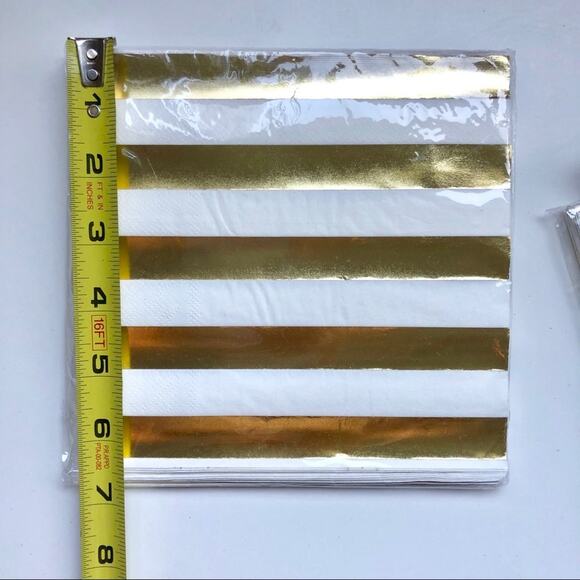 3/$20 NEW White Gold Silver Party Metallic Holigraphic Striped Paper Napkins s/3 - Picture 5 of 5